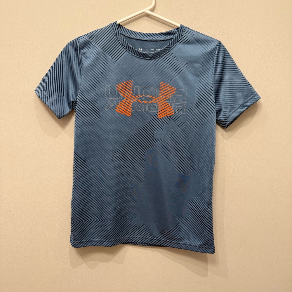 Under Armour Youth Boys Heatgear Blue Short Sleeve Logo Tee, Size L